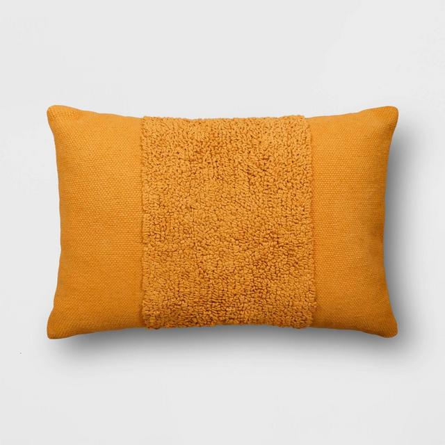 Cotton Tufted Lumbar Throw Pillow Gold - Threshold™: Geometric Design, Indoor Rectangle Cushion, Polyester Fill