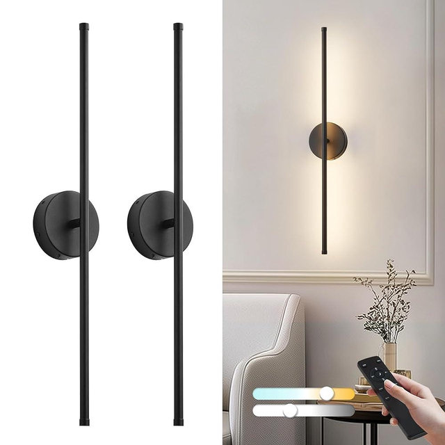KARTOOSH Removable Battery Operated Wall Sconces with Remote Control 350°Rotate LED Wireless Wall Lights with 3 Color Temperatures & Dimming for Bedroom, Hallway,24.4 Inch (2 Pack)
