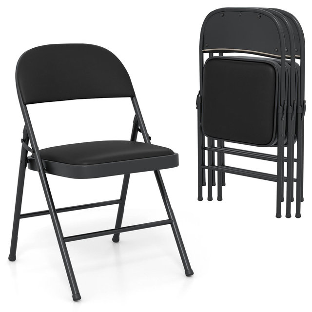 Costway 4PCS Folding Chairs w/ Metal Frame PVC Leather Stackable Chairs for Indoor