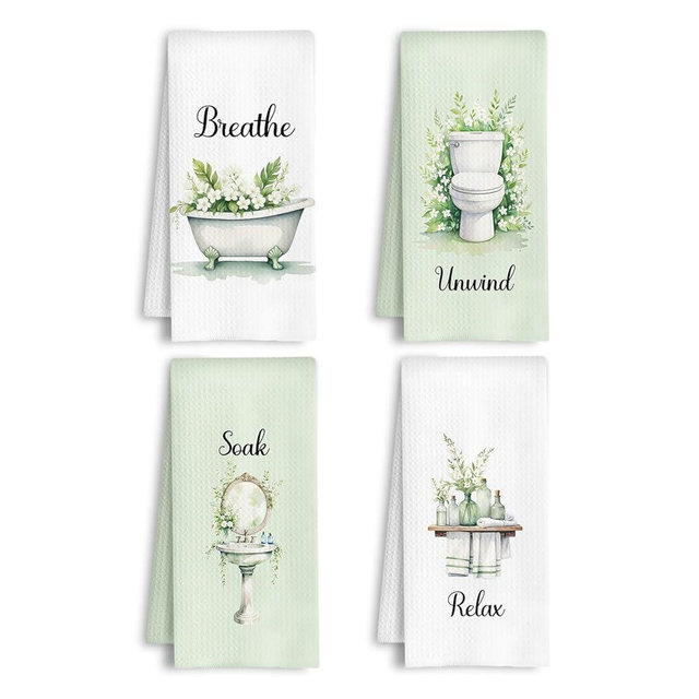 HSIASHENG Farmhouse White Flower Hand Towel for Bathroom, Relax Soak Unwind Breathe Botanical Floral Hand Tea Towel for Toilet Spa Gym, White Flower Bathroom Decor, 16x24 Inch Set of 4