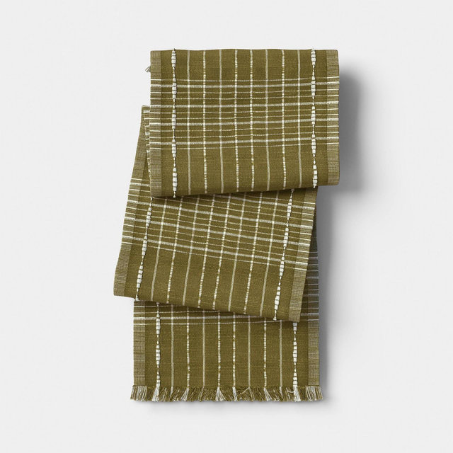 90"x20" Woven Table Runner Olive - Threshold™