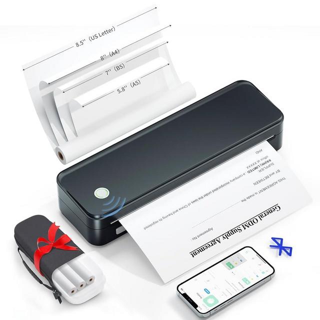 Gloryang Inkless Portable Printer for Travel, Wireless Thermal Printer Supports 8.5 x 11 Inch US Letter Size, Bluetooth Printer includes Carry Case and 3 Rolls of Thermal Paper Kit, Black
