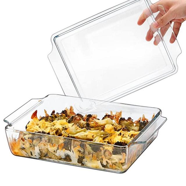 NUTRIUPS Rectangular Glass Casserole Dish With Glass Lid Glass Bakeware Glass Microwave Casserole Dish Glass Baking Dish with Lid (2L)