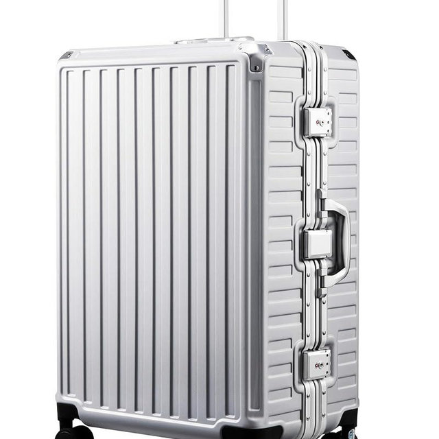 LUGGEX Checked Suitcase with Spinner Wheels, 8010S Aluminum Frame Zipperless Polycarbonate Hard Shell Suitcase (ZX-Core, Silver, 28 Inch)
