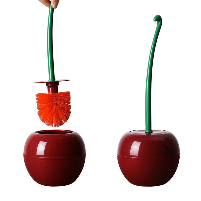 2 Pcs Cute Cherry Toilet Brush and Holder Set, Cherry Bathroom Decor Accessories, Decorative Toilet Scrubber Bowl Cleaners Brushes, Eclectic Home Decor