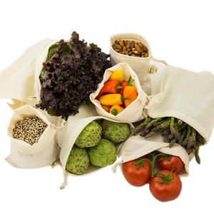 Simple Ecology Reusable Organic Cotton Muslin Grocery Shopping Produce Bags - Set of 6 (2 ea. L, M, S) (heavy duty, washable, produce saver bags, food storage, bulk bin, tare weight tag, drawstring)