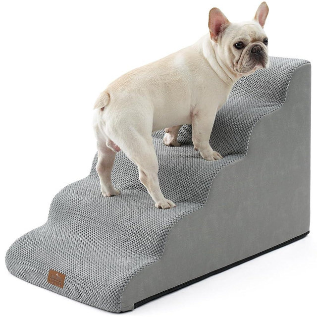 COZY KISS Wide Dog Stairs 19.7" Width, Pet Step for Small/Medium/Large Dog, Puppy or Cat, Pet Ramp for High Bed or Car, High Density Foam Ladder, 19.7x33x22.4 in, Stable, 5 Step, Grey