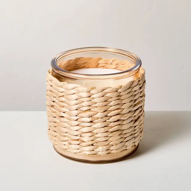 2-Wick Tinted Glass Berry Leaf & Lemon Rattan Wrapped Jar Candle Coral 13oz - Hearth & Hand™ with Magnolia