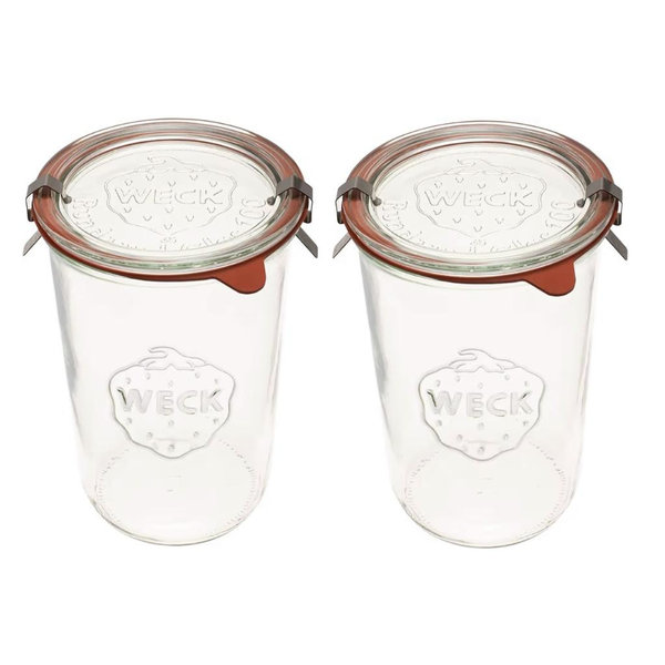 Weck Canning Jars 743-28.7 fl. oz Weck Mold Jars made of Transparent Glass - Eco-Friendly Canning Jar - Storage for Food, Yogurt with Air Tight Seal & Lid - 3/4 Liter Tall Jars Set - Set of (2 Jars)