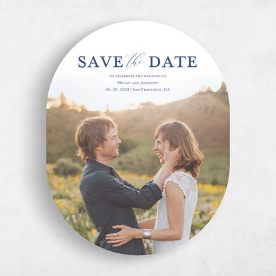 Blue Oval Wedding Save the Date - Delana Portrait
