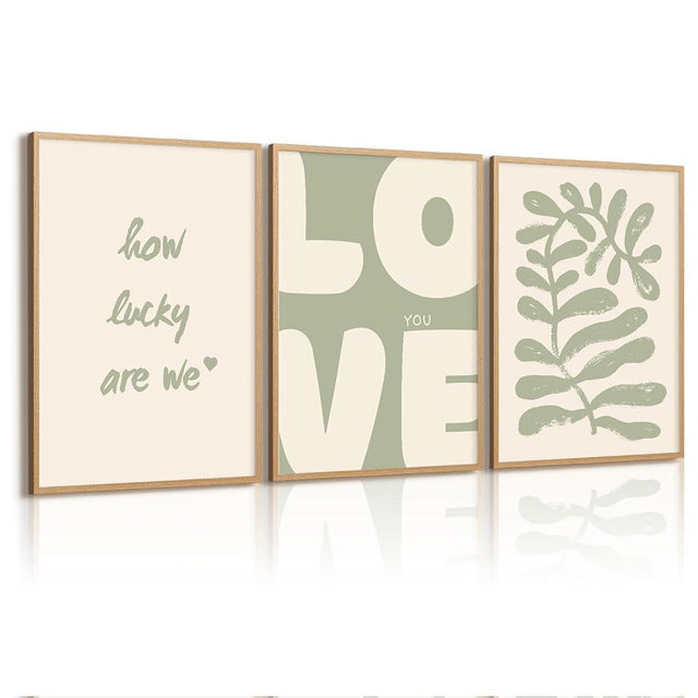 Ylmekx Sage Green Botanical Wall Art Boho Minimalist Canvas Wall Decor Modern Love Pictures Abstract Poster Neutral Prints Sage Green Artwork 16x24 Inch Unframed for Living Room Bedroom Set of 3