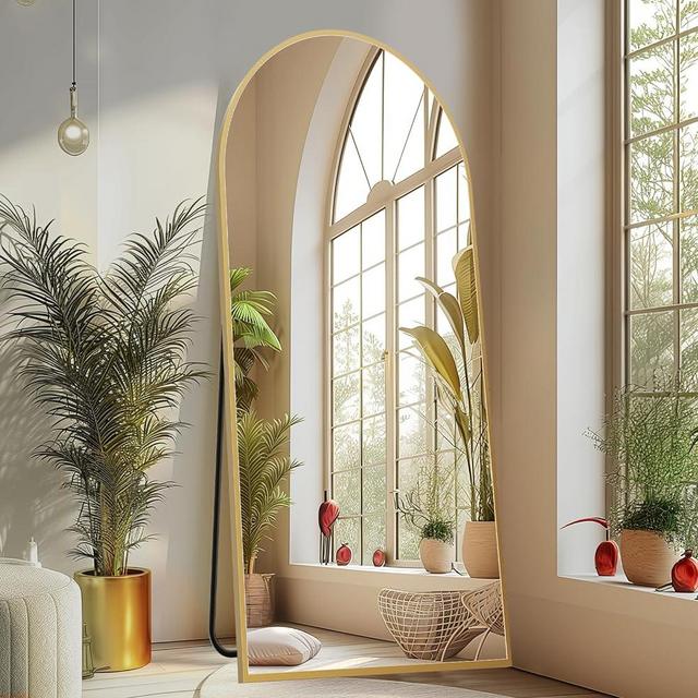 Sweetcrispy 71"x30" Arched Full Length Body Floor Mirror Standing Hanging or Leaning Wall, Large Wall Mirror with Stand Aluminum Alloy Frame for Bedroom,Gold
