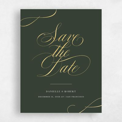 Green Typography Wedding Save the Date - Clifton Portrait Foil