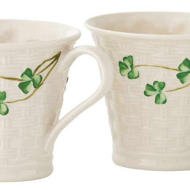 Belleek Shamrock Set of Two Mugs, 8 oz each