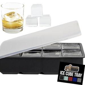 GORILLA GRIP Slow Melting Large Silicone Ice Cube Tray for Freezer, Easy to Push 8 Giant Square Cubes, Use for Cocktails, Iced Coffee, Water Bottle, Frozen Puree, Kitchen Bar Essentials, 1 Pack, Black