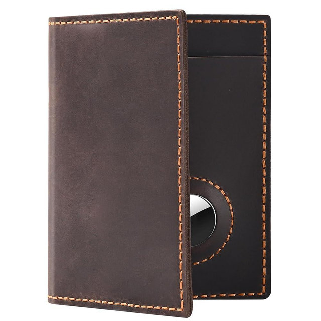 WHENON Passport Holder for Travel, Genuine Leather Passport Holder with Airtag, Rfid Passport Cover Wallet Case for Men Women, Travel Essentials Gift, Coffee Brown