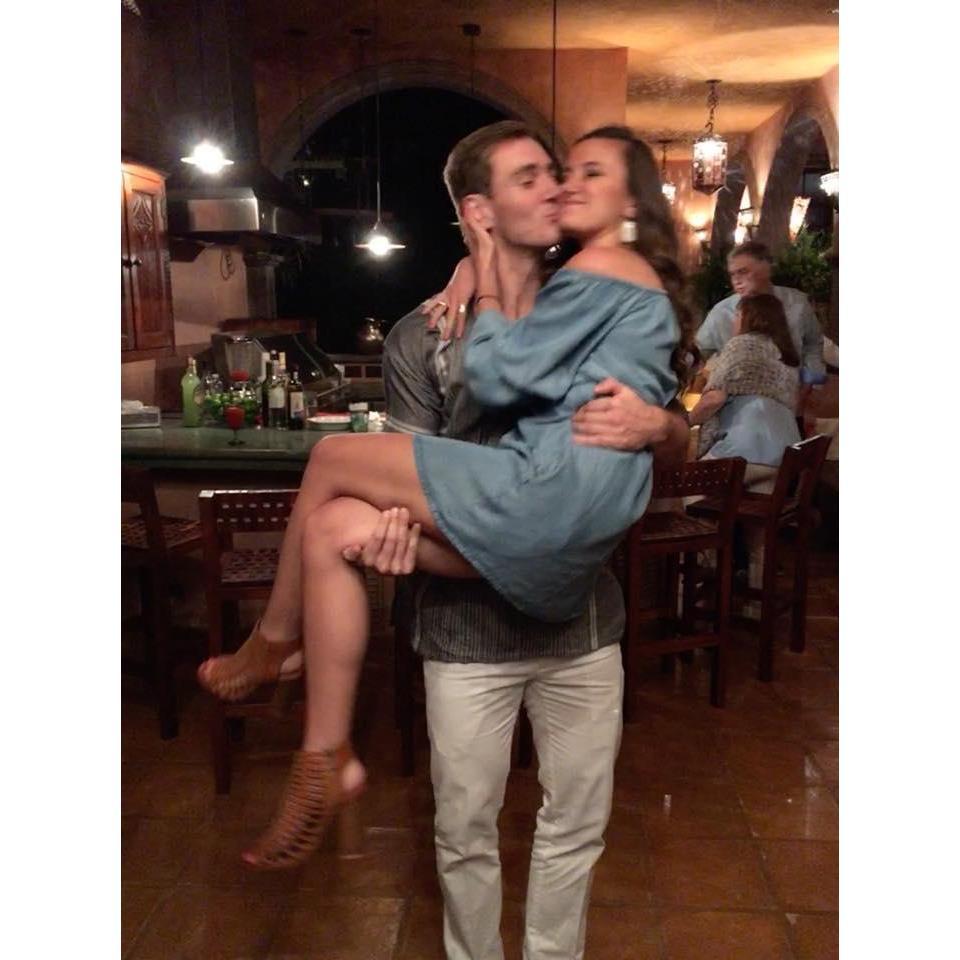 At the rehearsal dinner for Josh's brothers wedding in MEXICO!! One of the best weddings we have attended.