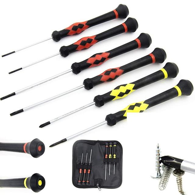 Precision Screwdriver SET OF 6 - Magnetic Flathead and Philips With Handle in Separate COLORS - Professional Repair Tool Kit For Electronics, iPhone, Smart Phone, Gamepad, PC, Jewelry, Watch, Eyeglass