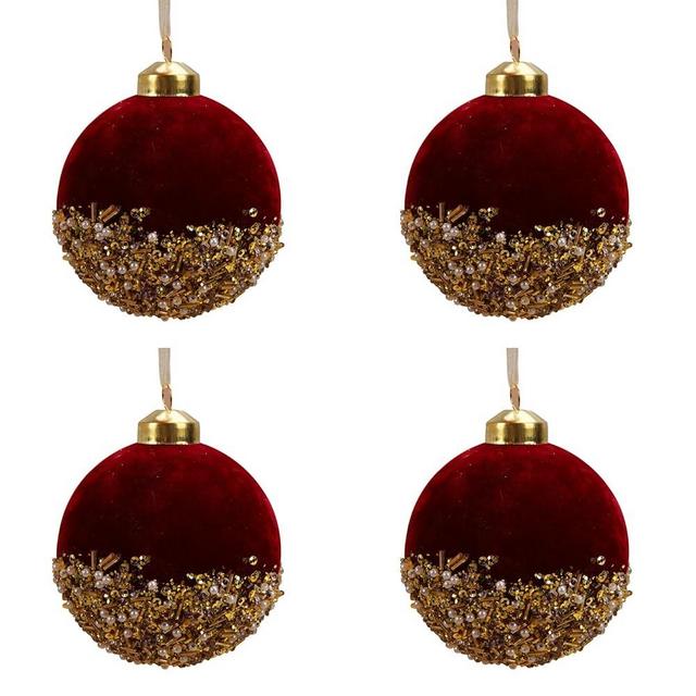 4PCS Burgundy Christmas Ball Ornaments, Glittered Sequin Xmas Glass Pearl Glittered Balls Hanging Christmas Tree Decorations for Xmas Trees Wedding Party Holiday Decor (80mm/3.4")(#1)