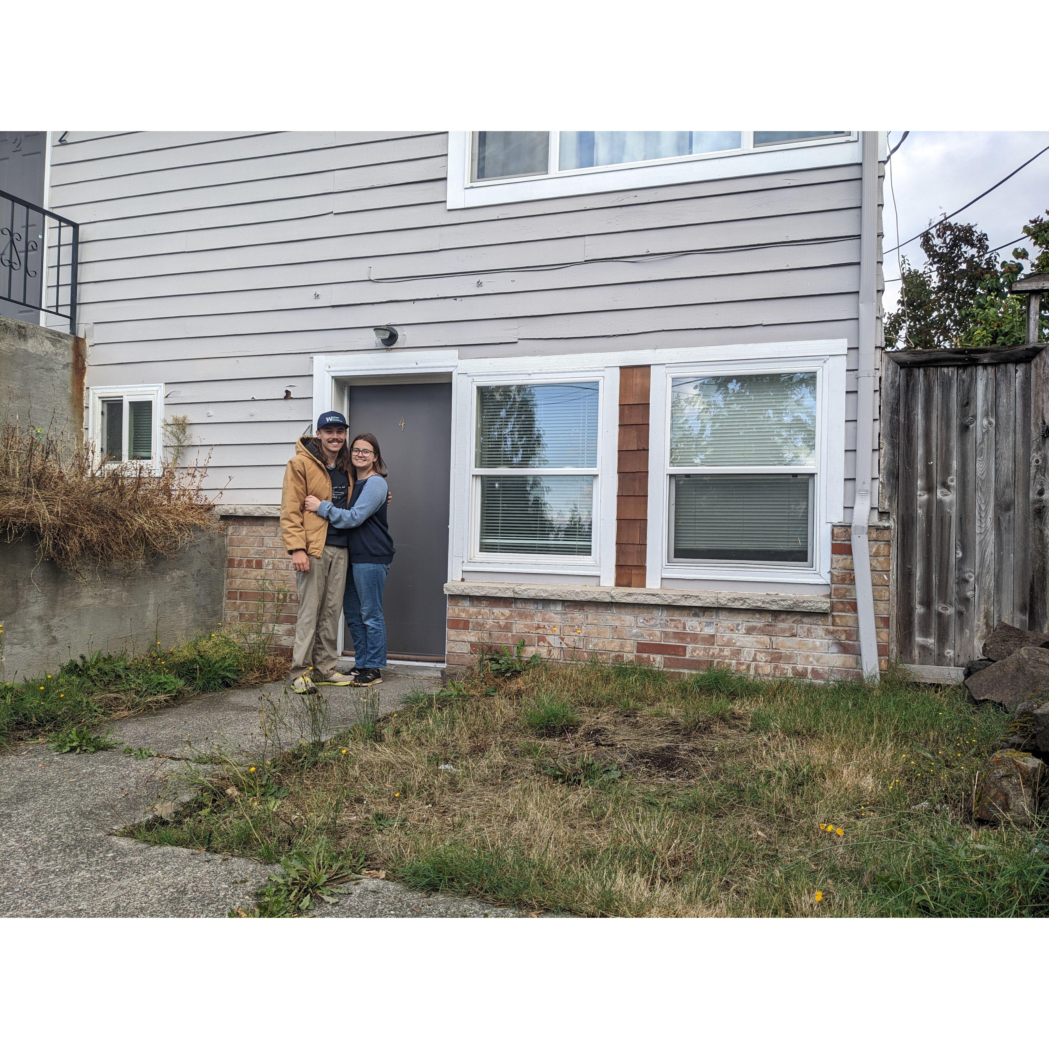 outside our first real apartment in Renton, WA