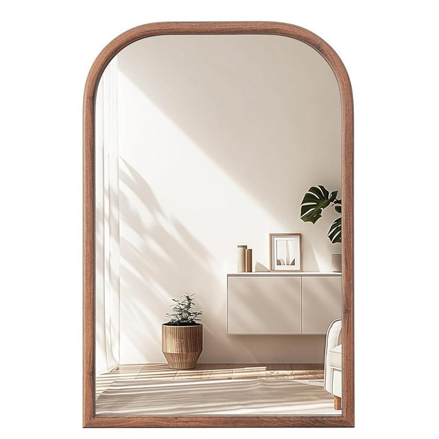 20"x30" Arch Wall Mirror Bathroom Mirror for Wall Mounted, Tempered Glass, Wood Grain Finish Frame Wall Mirror Decorative for Living Room Bedroom Entryway, Walnut