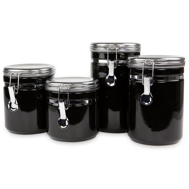 4-Piece Ceramic Canister Set with Stainless Steel Tops in Black