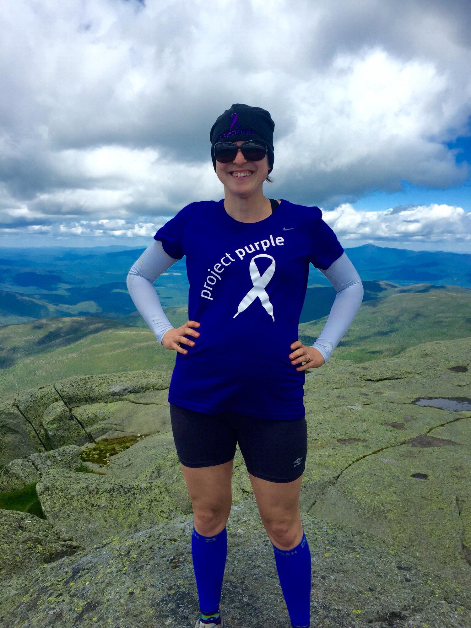Repping my beloved Project Purple at the top of Mt. Marcy.