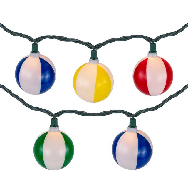 Northlight Beach Ball Patio Light Set - 6' Green Wire - 10ct