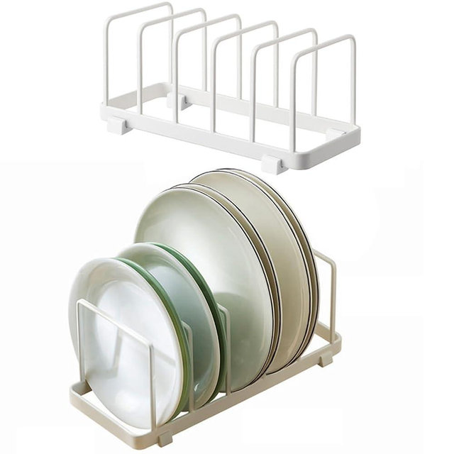 MINGFANITY 2 Pack Plate Home Accented Storage Rack, Plate Holders Organizer, Metal Dish Storage Dying Display Rack for Cabinet, Counter and Cupboard, White