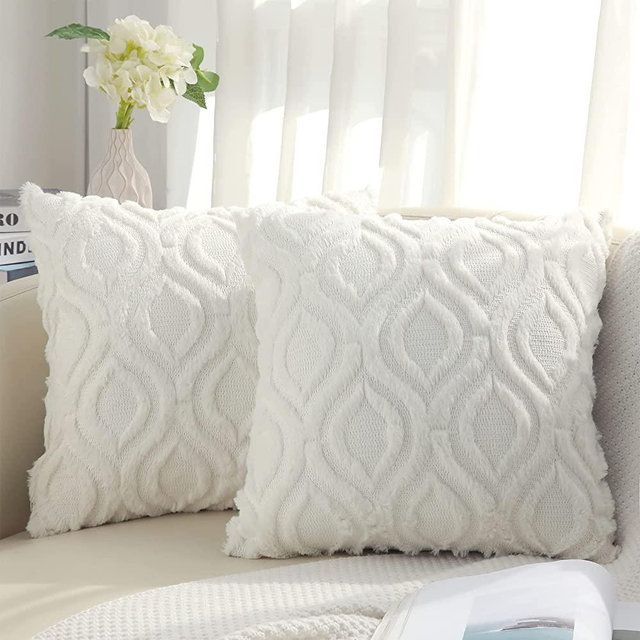 decorUhome Decorative Throw Pillow Covers 20x20, Soft Plush Faux Wool Couch Pillow Covers Set of 2, Cream Beige