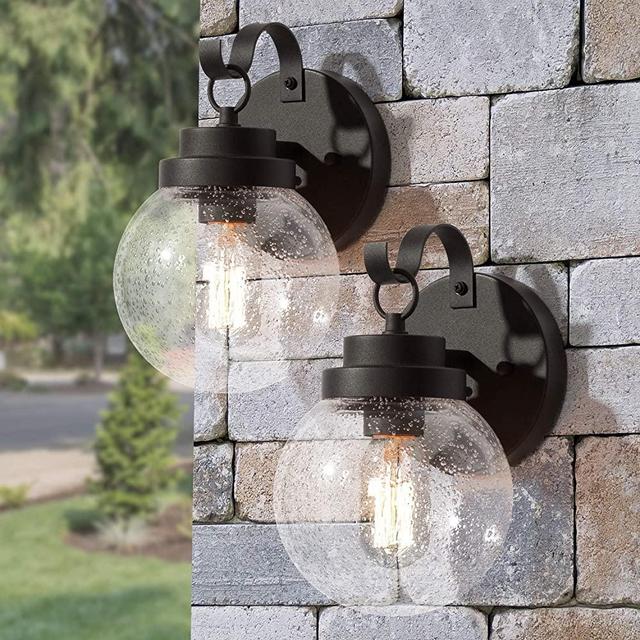 KSANA Outdoor Wall Lights Exterior Set of 2, Rust-Proof Outside Lights for House with Bubble Glass, Spherical Outdoor Wall Sconce for Porch, Yards, Patio, Garden, Balcony, Hallway, Black Finish