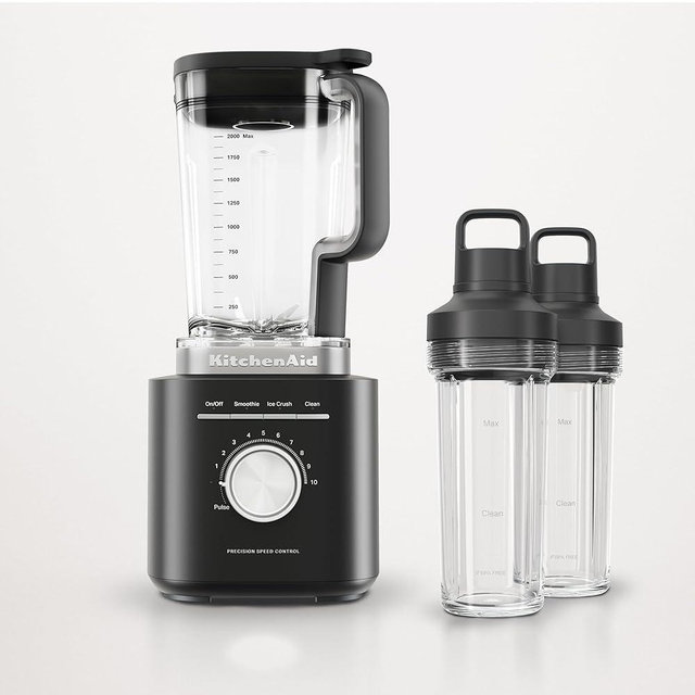 KitchenAid Pure Power Blender with 2 Personal Blending Jars, 1700 Watt Peak Power*, KSB2078, Black Matte