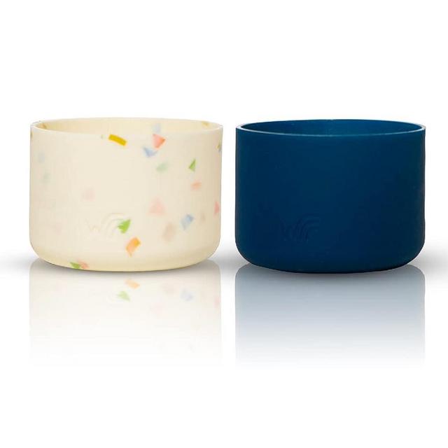 WHIMSY + WELLNESS Protective Silicone Sleeve Base for Glass Refillable Bottle, Non- Slip, Durable & Multi Use Accessory (2 Pack Silicone Base Only, Terrazzo + Navy All Day)