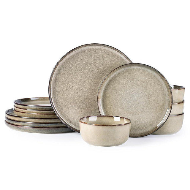 GBHOME Ceramic Dinnerware Sets for 4, 12 Pieces Stoneware Plates and Bowls Sets, Scratch Resistant Dishes, Dishwasher & Microwave Safe, Reactive Glaze