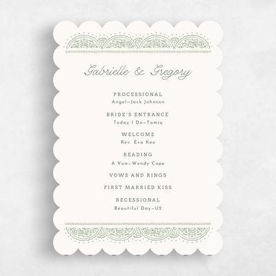 Green Scalloped Wedding Program - Carmel