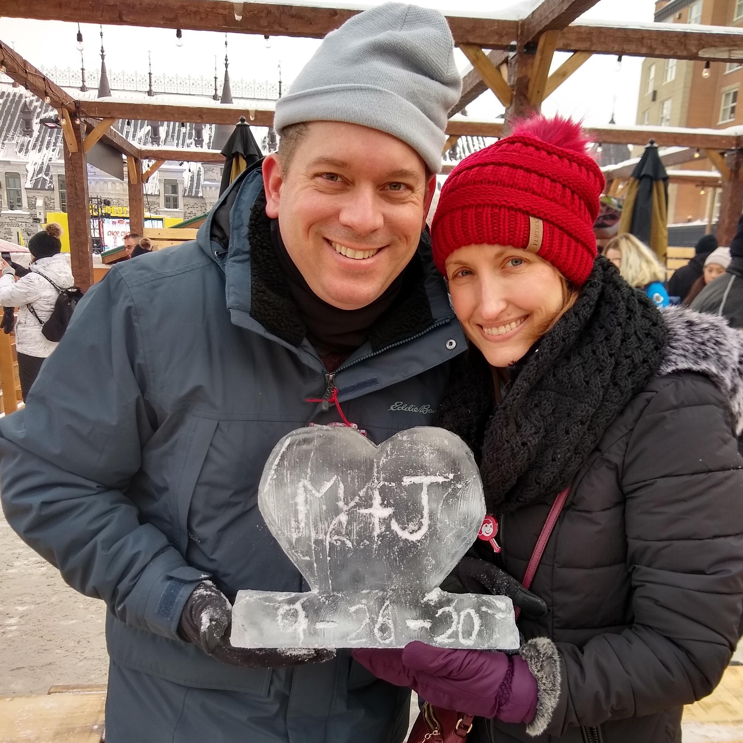 We made an ice sculpture with our originally-planned wedding date!  Pretend it says 9-25-20 now...