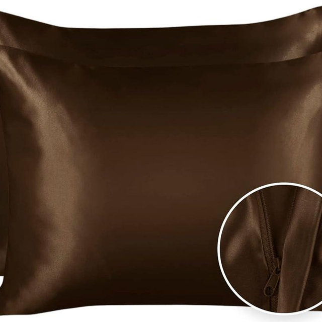 ShopBedding Luxury Satin Pillowcase for Hair – Standard Satin Pillowcase with Zipper, Brown (Pillowcase Set of 2) – Blissford
