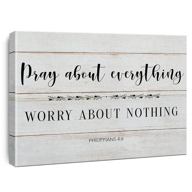 Rustic Bible Verses Canvas Wall Art Worry about Nothing Pray About Everything Print Framed Christian Painting Artwork Ready to Hang Home Decor 15x11.5 Inches