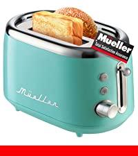 Mueller Retro Toaster 2 Slice with 7 Browning Levels and 3 Functions: Reheat, Defrost & Cancel, Stainless Steel Features, Removable Crumb Tray, Under Base Cord Storage,