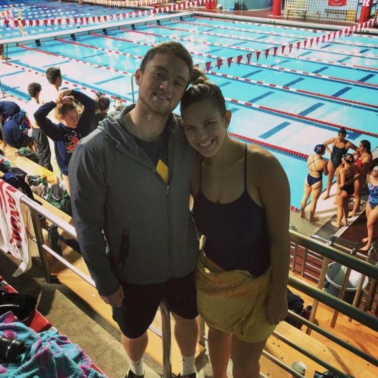Patrick's surprise visit to Carley's swim meet. Rutgers. November 2018
