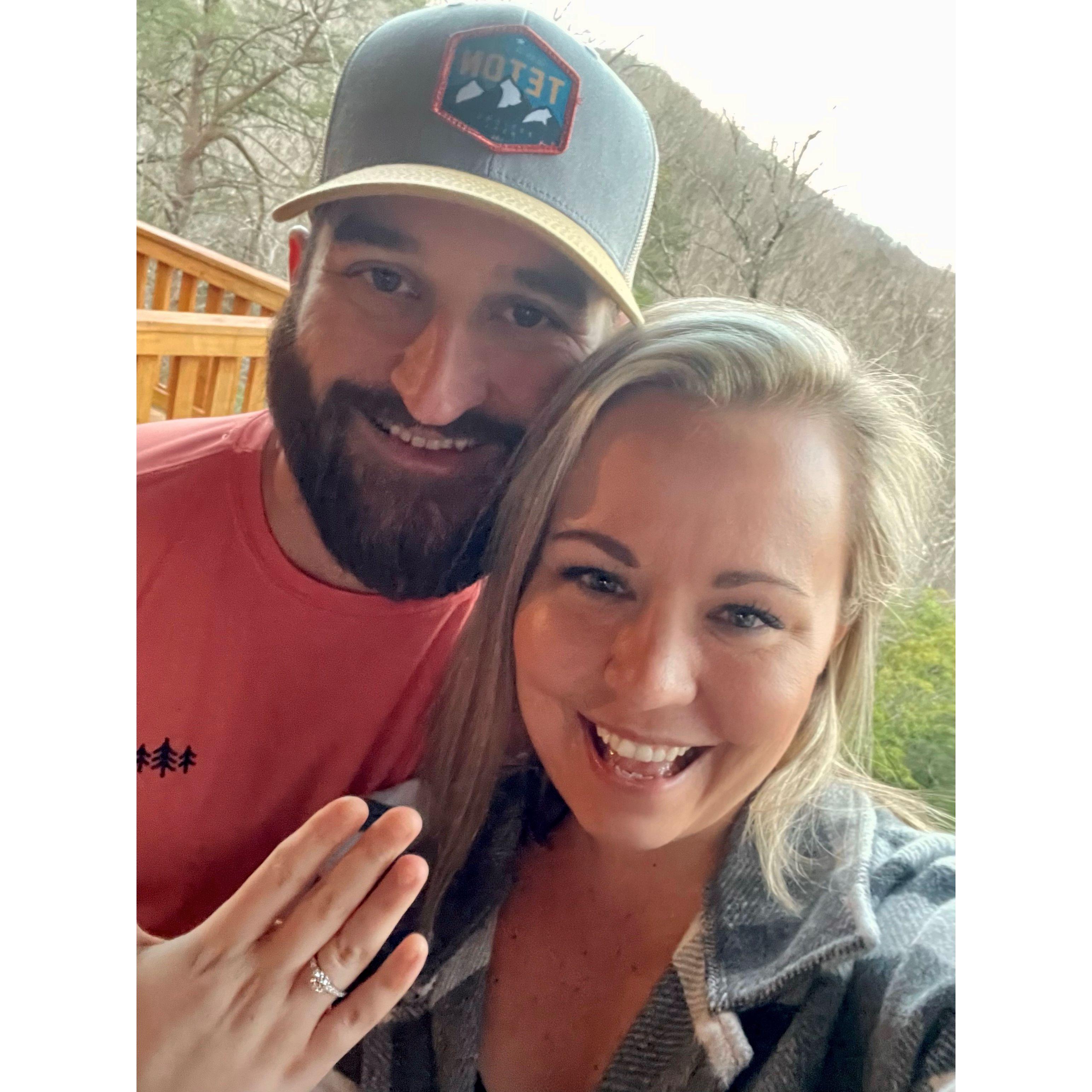 Right after Mike popped the question in Blue Ridge, GA - February 2023.