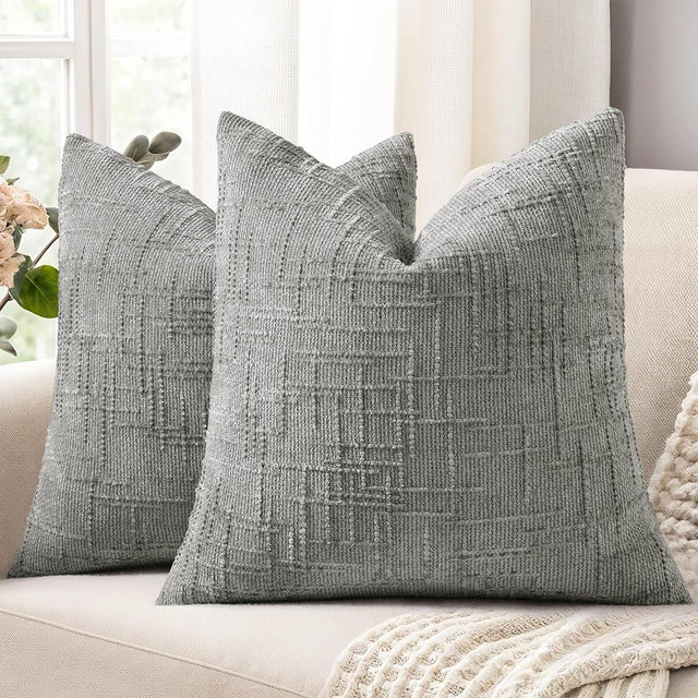decorUhome Spring Neutral Grey Chenille Throw Pillow Covers 16x16 Set of 2 Textured Soft Cozy Slubby Couch Pillow Covers Modern Farmhouse Boho Decorative Pillow Cases for Bed Sofa Living Room