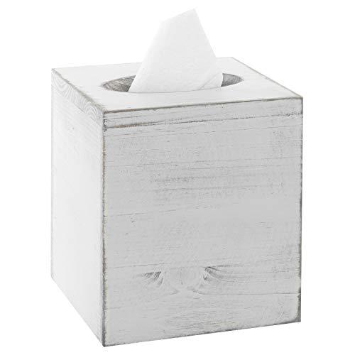 MyGift Vintage White Wood Square Tissue Box Cover