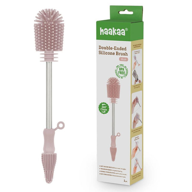Haakaa Silicone Cleaning Brush Kit – Household Cleaning Brushes for Bottles and Crevices – Food-Grade Silicone: Dishwasher Safe (Brush-Blush)