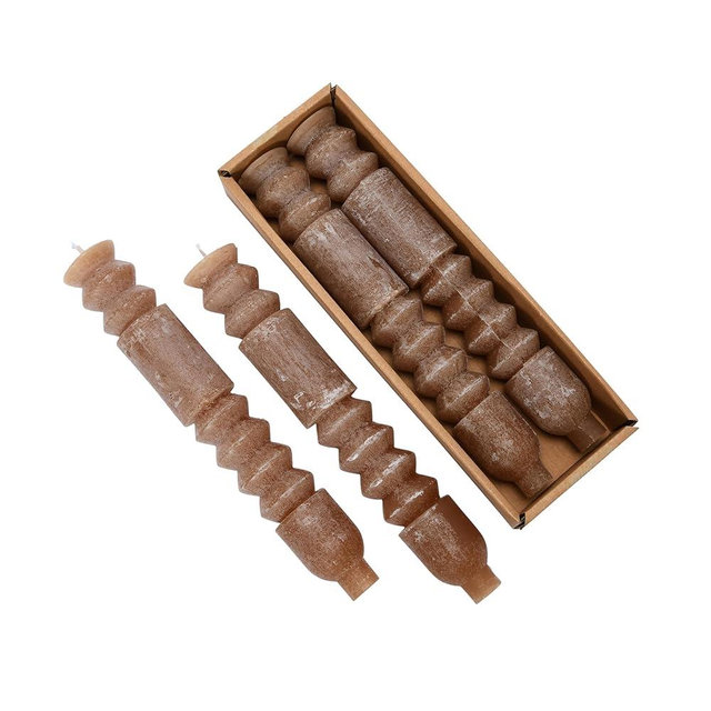 Creative Co-Op Unscented Totem Taper Candles in Box, Set of 2, Cappuccino