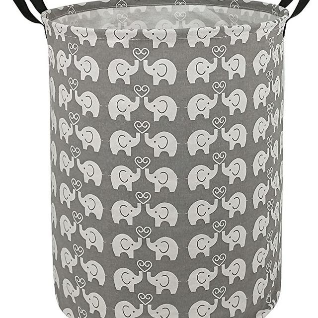 KUNRO Large Sized Round Storage Basket Waterproof Coating Organizer Bin Laundry Hamper for Nursery Clothes Toys (Double elephant)