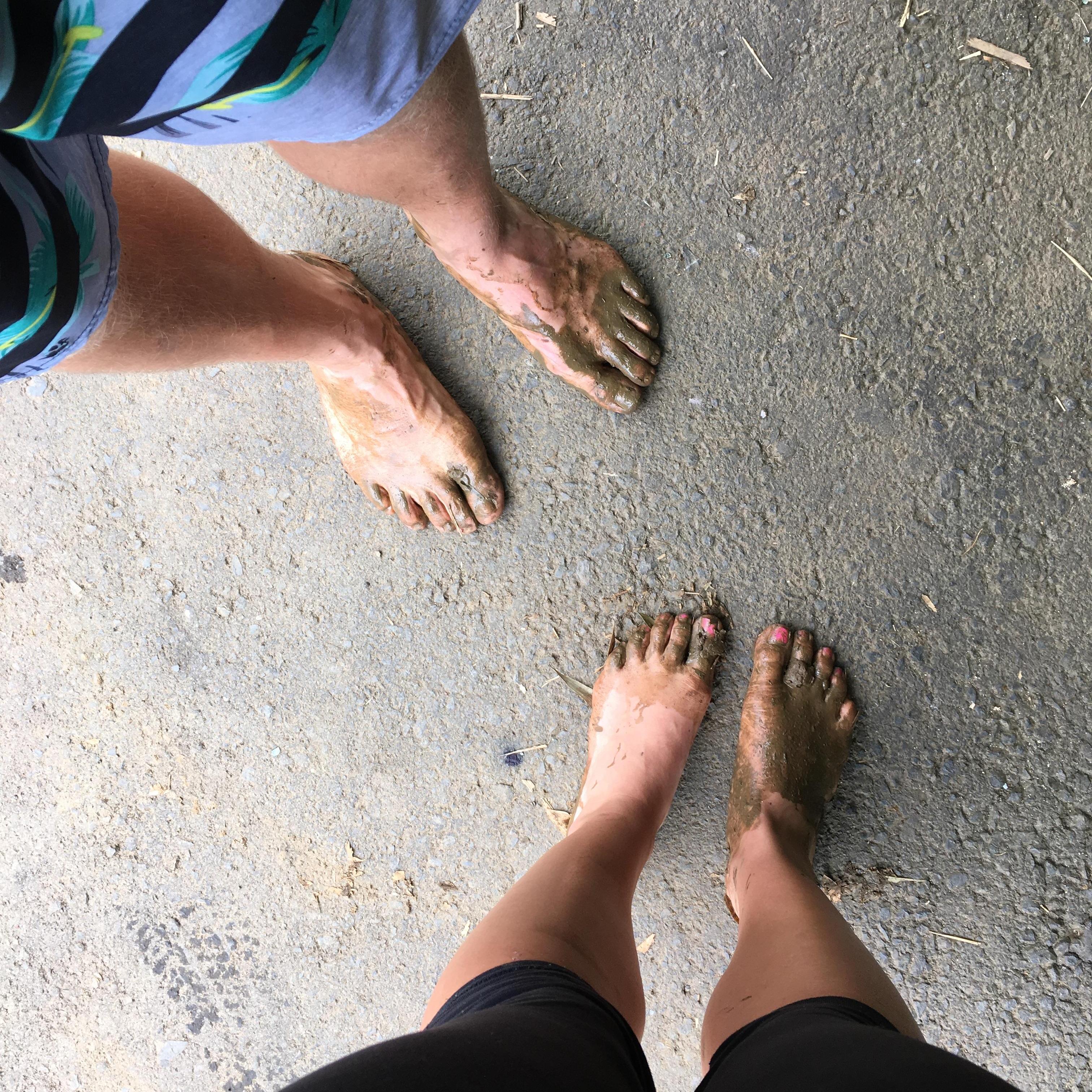 After a barefoot hike through the jungle!