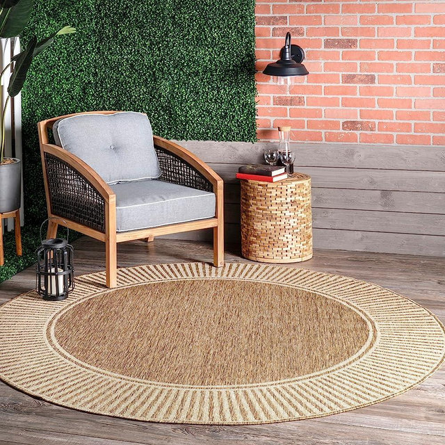 NuLOOM Asha Simple Border Indoor/Outdoor Area Rug, 6' 7" Round, Light Brown