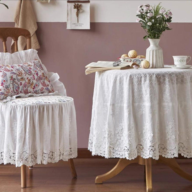 French Embroidered with Froral Lace Table Cover for Wedding and Baby Shower Decor,Garden Tablecloth,Round Tablecloth,Farmhouse Tablelcoth
