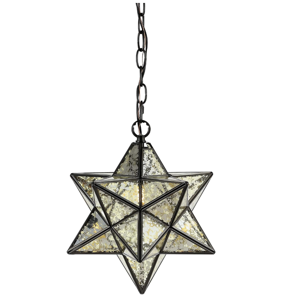 JONATHAN Y 12" Oil Rubbed Bronze/Mercury Glass Moravian Star LED Pendant, Metal Hanging Lantern with Clear Glass for Kitchen Island Entryway Foyer, Adjustable Chain, LED Bulb Included (JYL9072A)